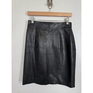 Byrnes & Baker Vintage Black Leather Skirt Women's Size 10 Zip Closure Rock Chic